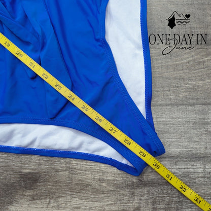 Adisputent Cut Out One Piece Swimsuit Royal Blue Tie Front Strappy Size XL