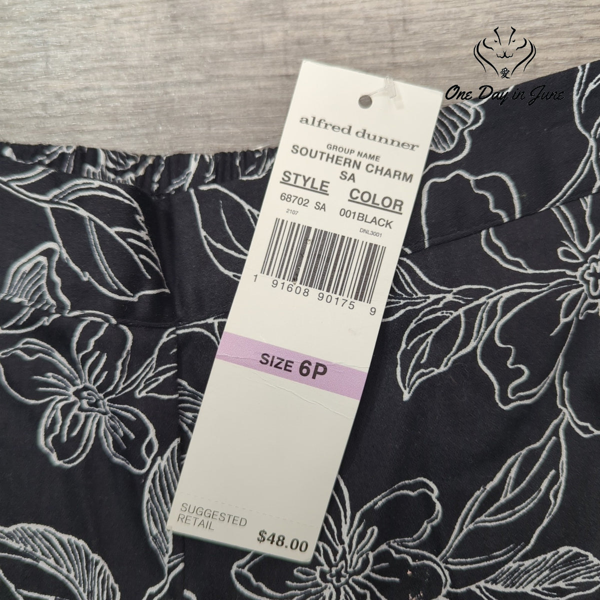 Alfred Dunner Southern Charm Pull On Pants Black Floral NWT Size 6P