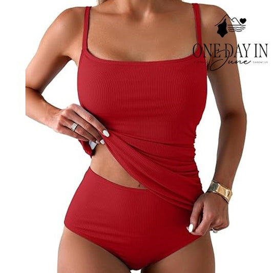 Eomenie High Waist Ribbed Tankini Swimsuiit Size S