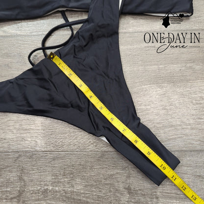 Aleumdr Black Thong Bikini Swimsuit Strappy Bralette Two Piece Size L