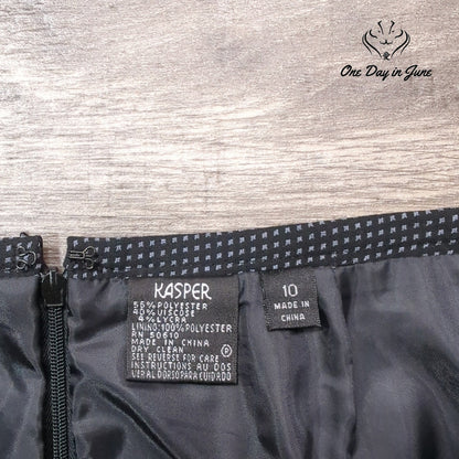 Kasper Midi Skirt Black White Micro Print A Line Career Workwear Size 10