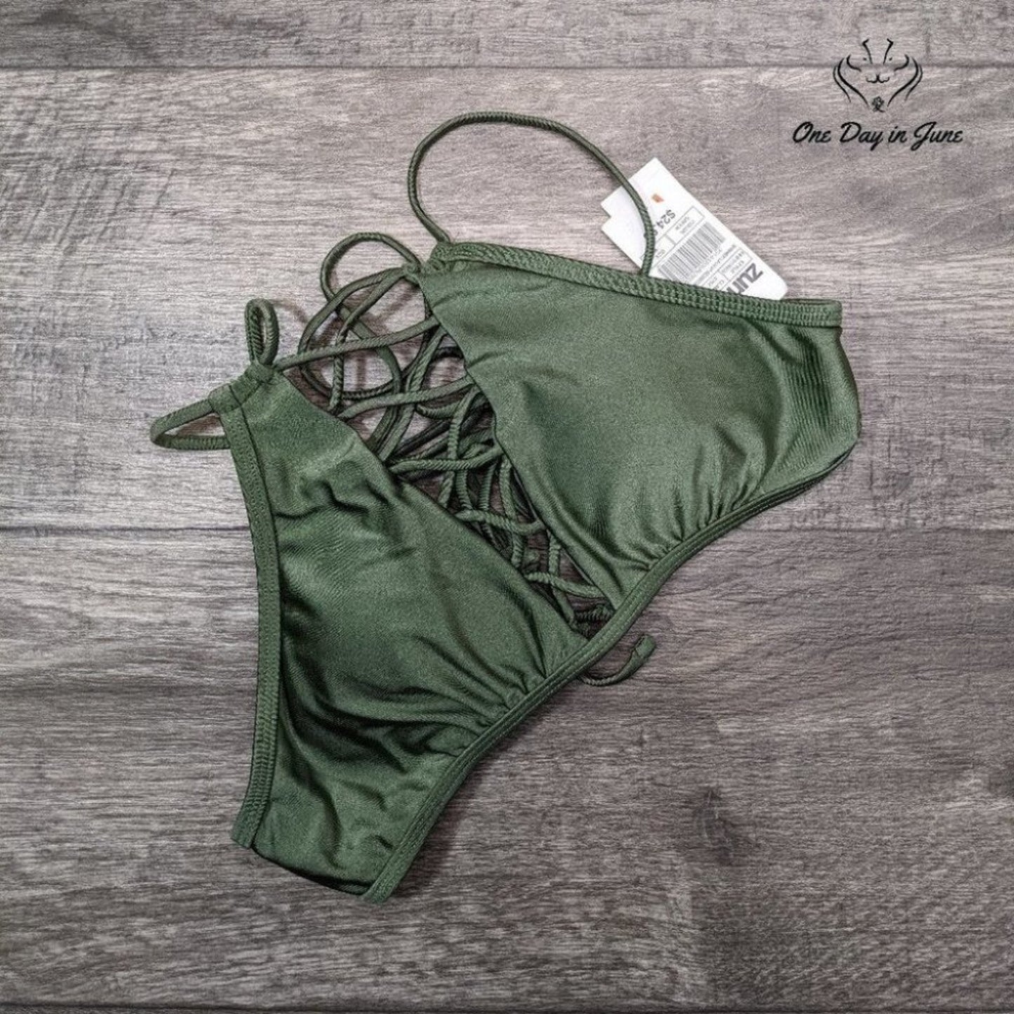 Damsel Shimmer Laceup High Neck Bikini Top Size M