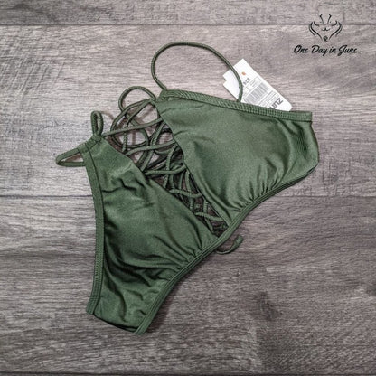 Damsel Shimmer Laceup High Neck Bikini Top Size M