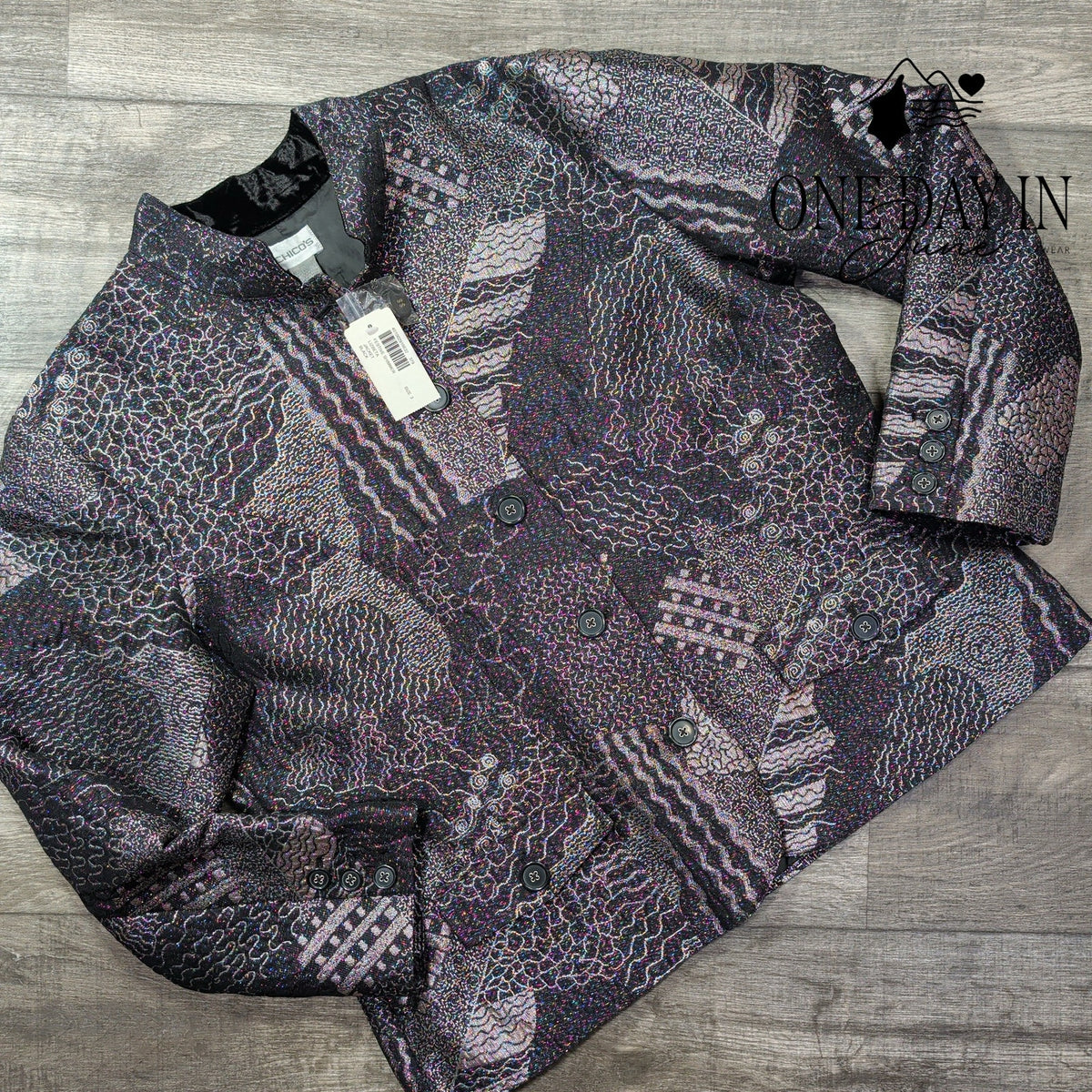 Chico's Festive Shimmer Lizbeta Jacket Metallic Brocade NWT Size Chico''s 3 (16)