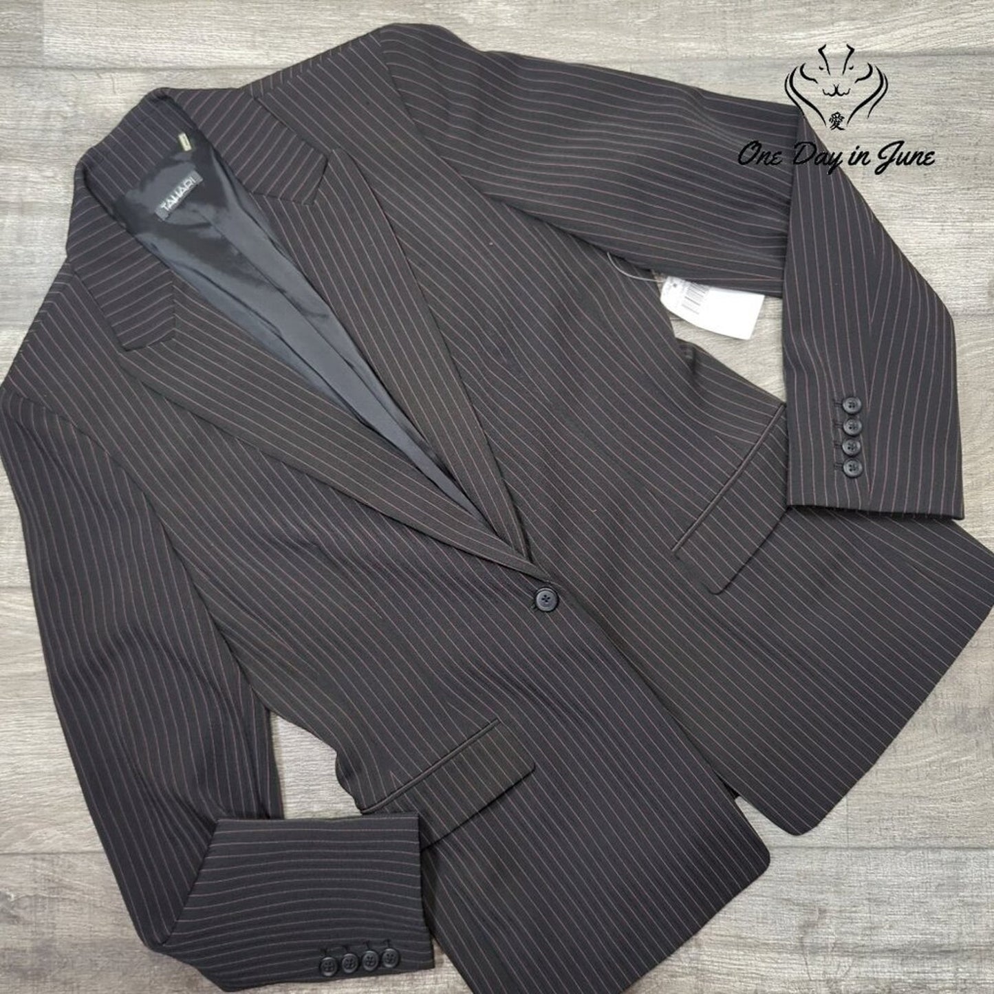 Tahari Pinstripe Blazer Black Light Pink Single Button Career Jacket NWT Size 10