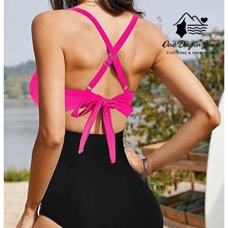 American Trends Cross Front Tie Back Cut Out One Piece Swimsuit Size L