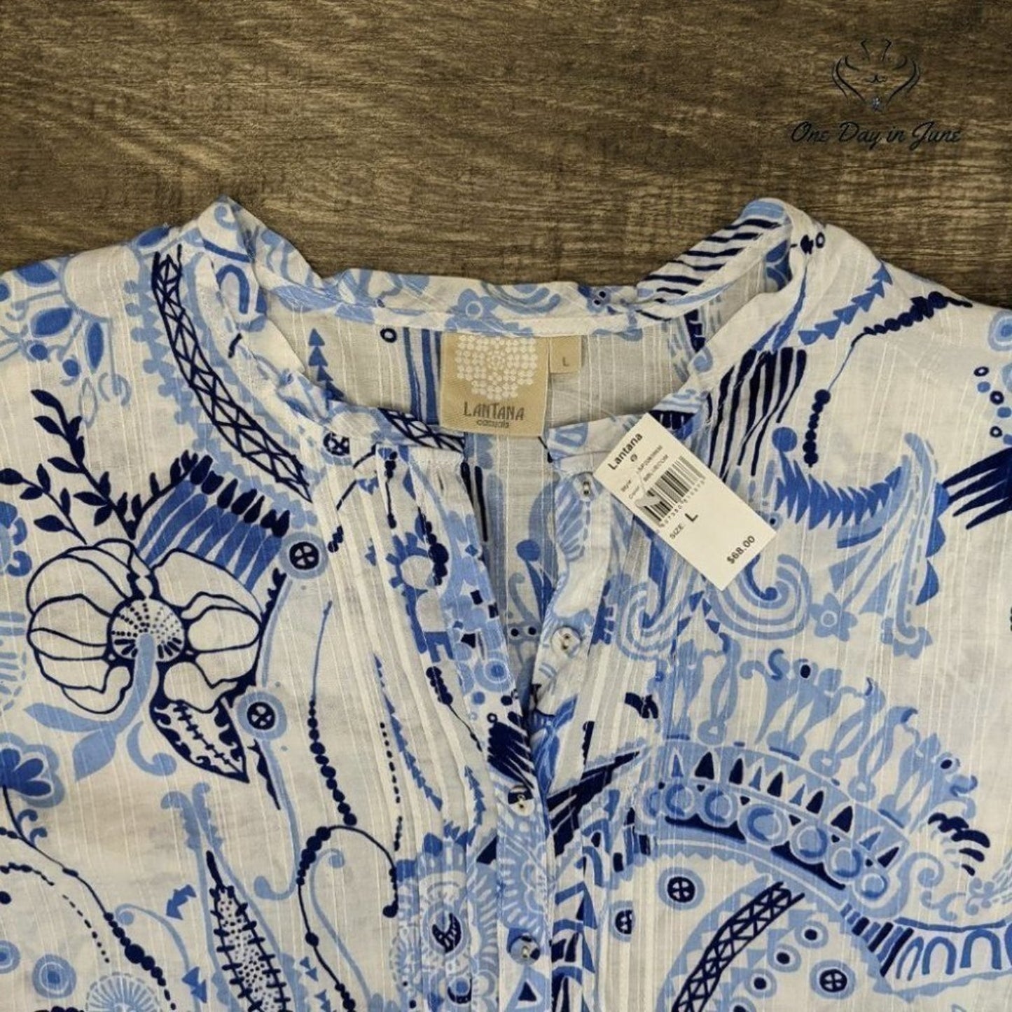 Lantana Casuals Camp Sleeve Button Down Top Size L