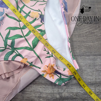 Idopip Ruffle One Shoulder One Piece Sarong Swimsuit Size M