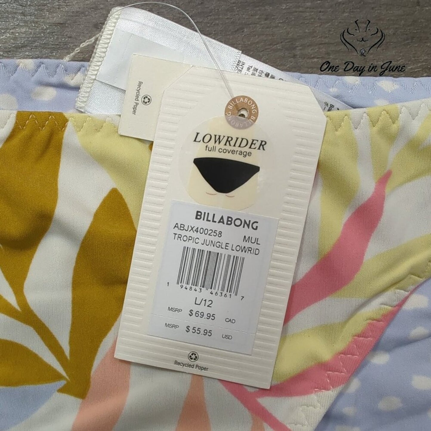 Billabong Tropic Jungle Low Rise Reversible Bikini Bottom Size L