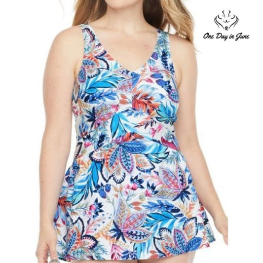 Azul by Maxine of Hollywood Floral Swim Dress Size 8