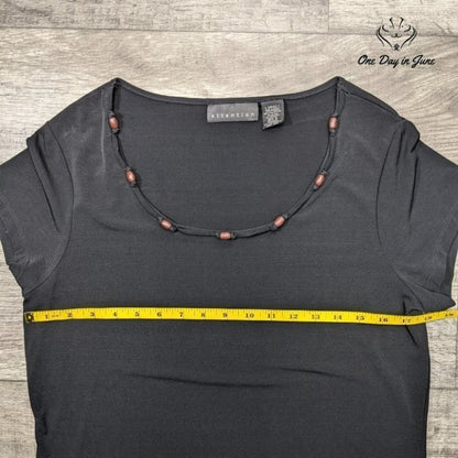 Attention Women's Wide Neck Beaded Short Sleeve Top Size L