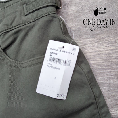 Good American Twill Good Ease Wide Leg Pants Fatigue NWT $169 Size 0 (25)
