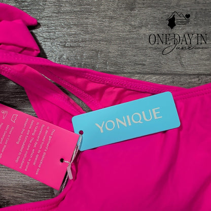 Yonique Tie Shoulder High Waist Bikini Swimsuit Size M