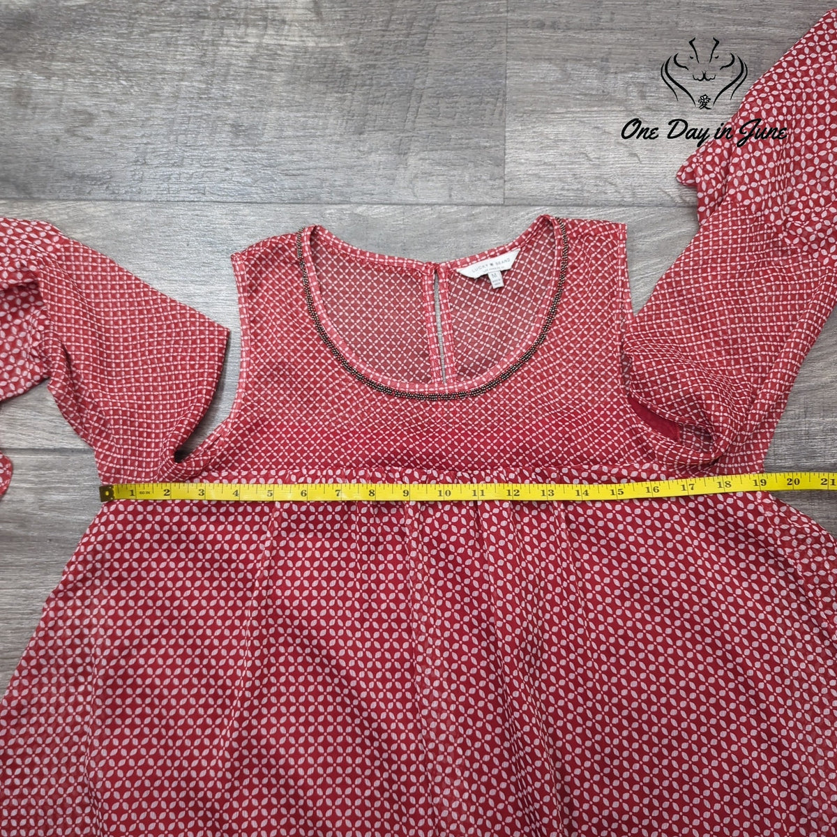 Lucky Brand Cold Shoulder Sheer Floral Print Blouse Red White Size M