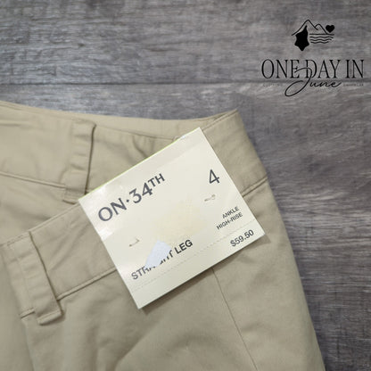 On 34th High Rise Pleated Straight Leg Ankle Chino Pants Khaki NWT Size 4