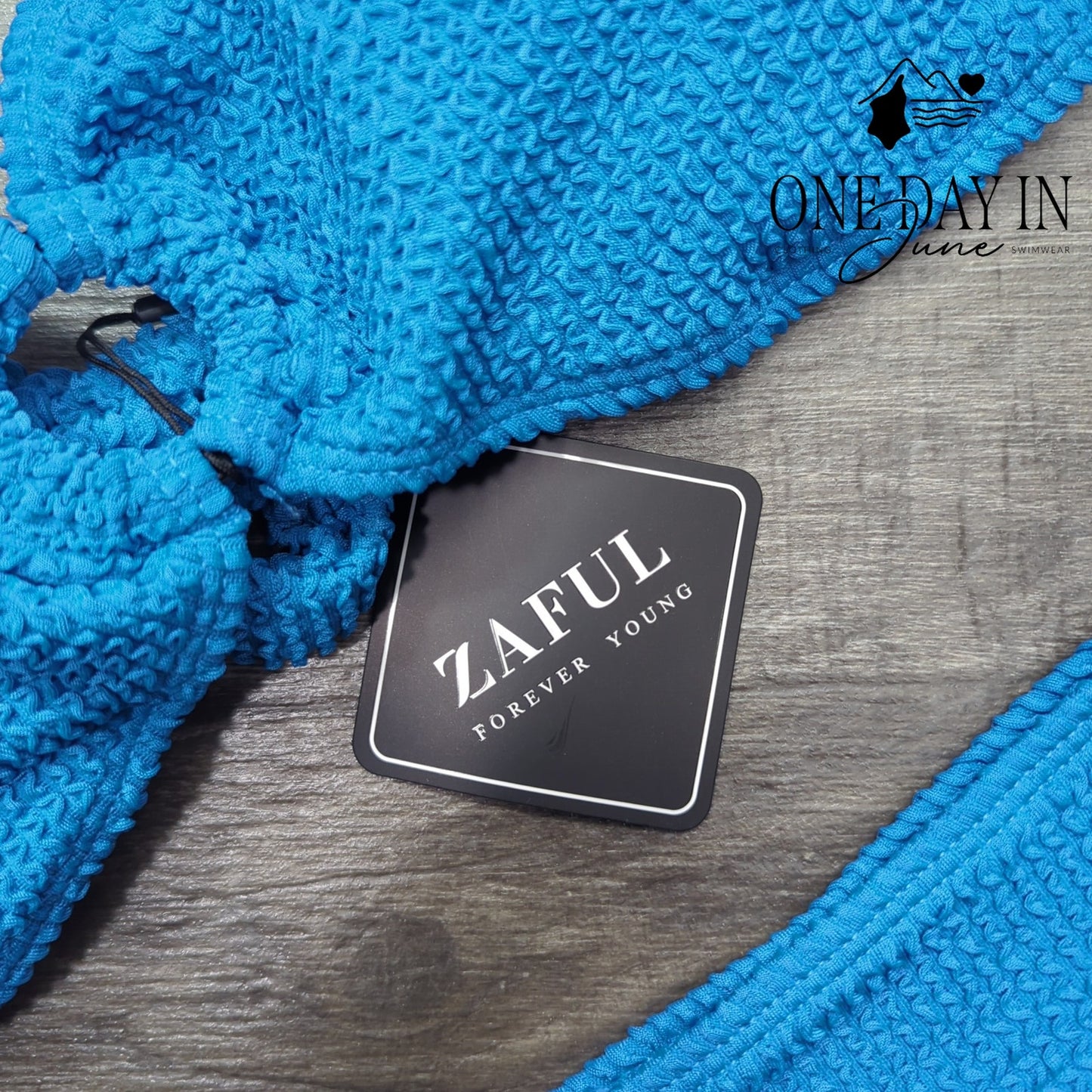 Zaful Textured Bandeau Bikini Set Blue O Ring Tie Back High Cut NWT Size M