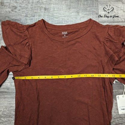 A.n.a Long Sleeve Ruffle Shoulder Tee Shirt Size XS