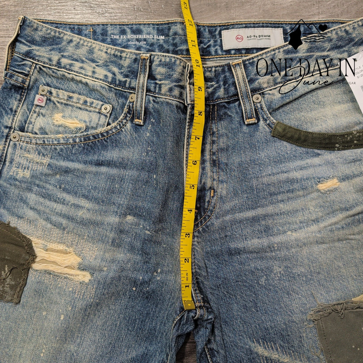 AG Adriano Goldschmied Ex Boyfriend Slim Jeans Distressed Patchwork NWT Size 4