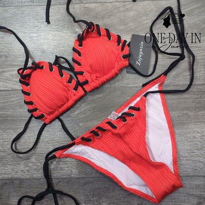 Zoyuyozio Adjustable Triangle Tie Side Bikini Swimsuit Size S