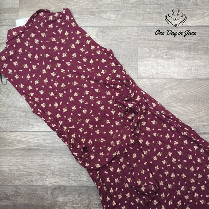 Emma & Michele Floral Sleeveless Button Front Midi Dress Burgundy NWT Size M