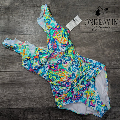 Ralph Lauren Ruffle Surplice One Piece Swimsuit Multicolor NWT Size 6