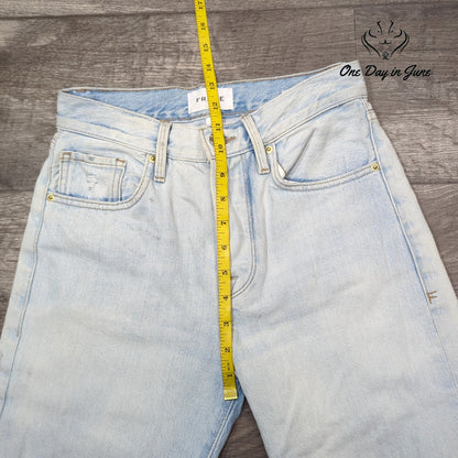 Frame Le Original High Rise Straight Light Wash Distressed Button Fly Size 24