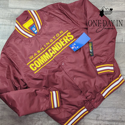 NFL Washington Commanders Burgundy Full Snap Varsity Jacket NWT $130 Size M