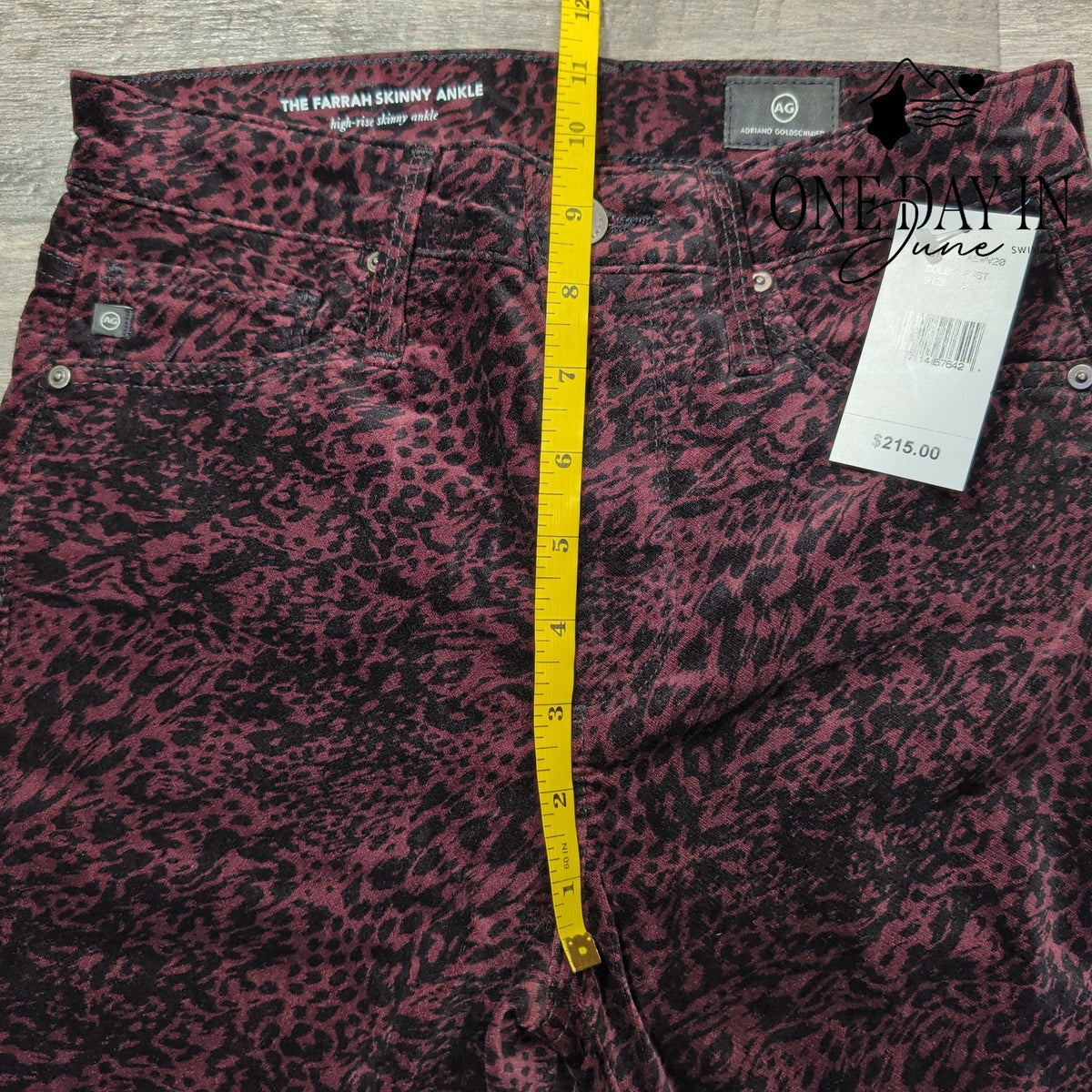 AG Adriano Goldschmied Farrah Skinny Ankle Jeans Burgundy Animal NWT Size 2 (26)