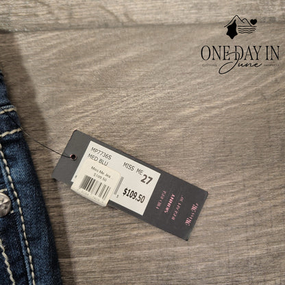 Miss Me Mid Rise Skinny Jeans Medium Blue Distressed NWT $109.50 Size 4 (27)