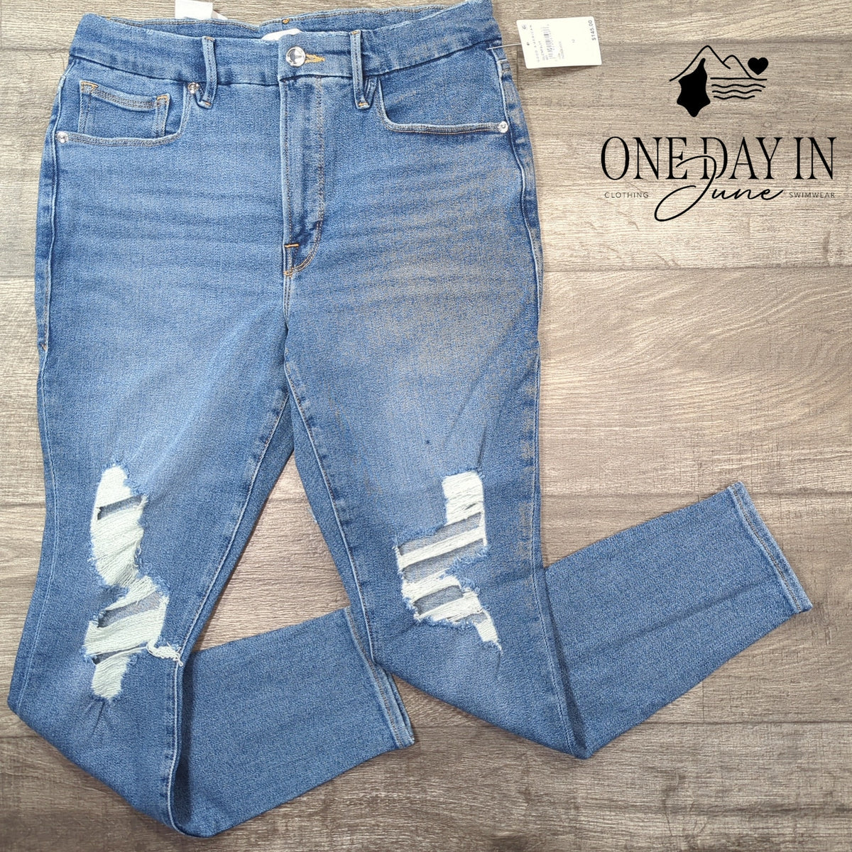 Good American Good Legs Crop Distressed Skinny Jeans Indigo NWT Size 12