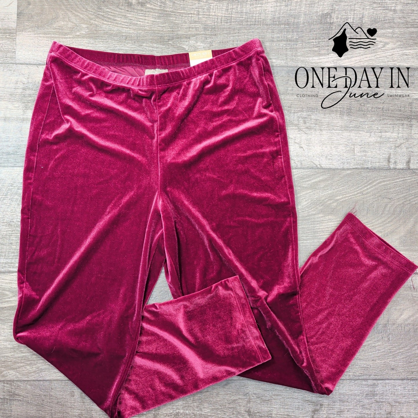 Chico's Velvet Slim Pull On Pants Burgundy Wine Velour NWT Size Chico's 2 (12)