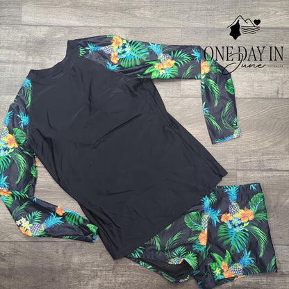Daci Long Sleeve Rashguard Tankini Swimsuit Size S