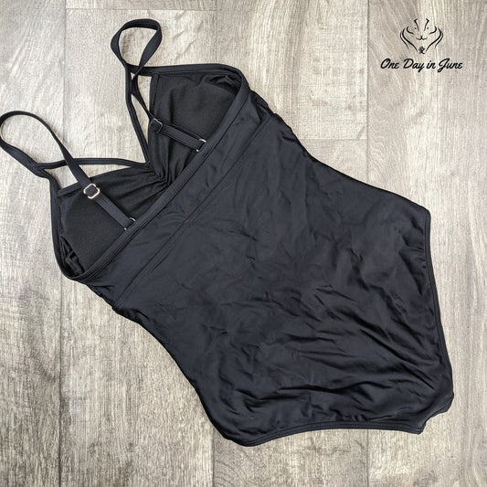 Cocoship Ruched Cross Back One Piece Swimsuit Black Size 8