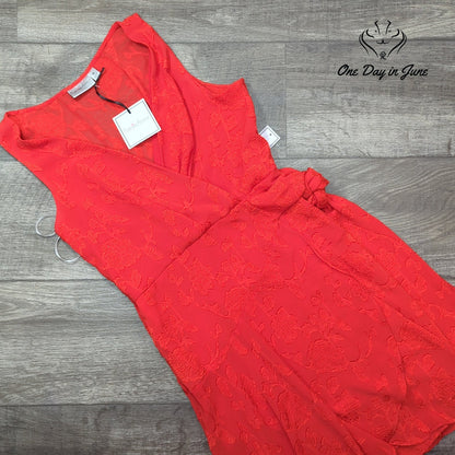 Premier Amour Floral Jacquard Wrap Mini Dress Coral Red NWT Size 8