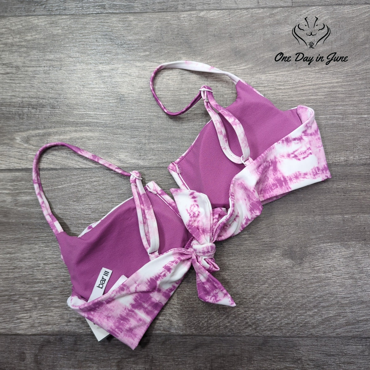 Bar III Summer Stripes V-Wire Tie Back Bikini Top Purple Fuchsia NWT Size M