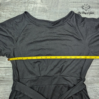 Popyoung Long Sleeve Tie Waist Casual Swing Dress Size XL