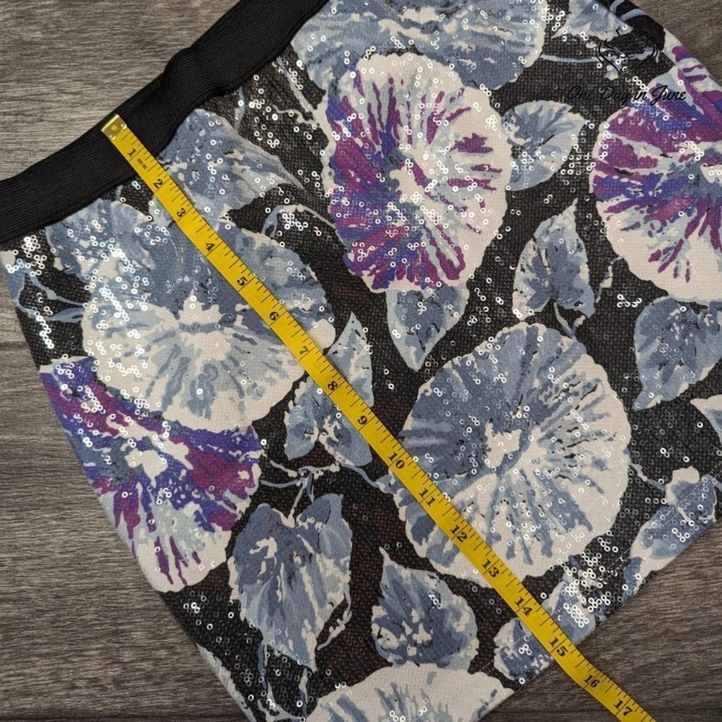 Pins and Needles Sequin Mini Skirt Floral Black Blue Purple Elastic Waist Size S