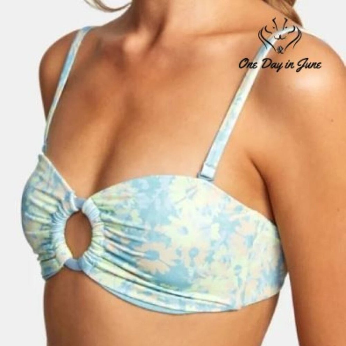 RVCA Field of Dreams Bandeau Bikini Top Floral O Ring NWT $60 Size S