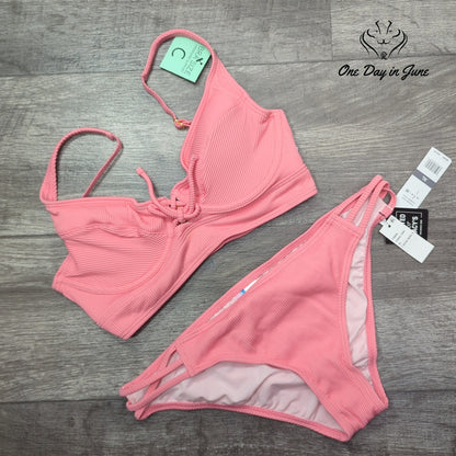 SunDazed Textured Underwire Bikini Swimsuit Pink NWT Size XL (Top 34C)
