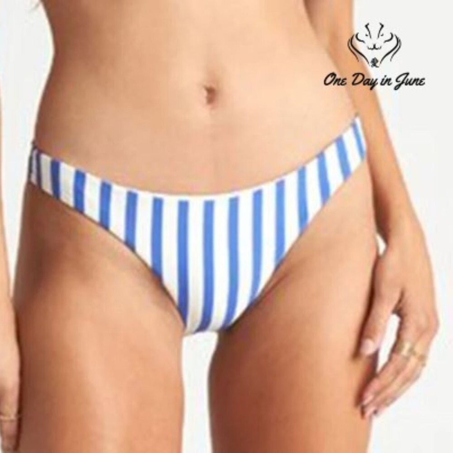 Billabong Blue By U Tropic Bikini Bottom Blue Stripe Medium Coverage NWT Size L