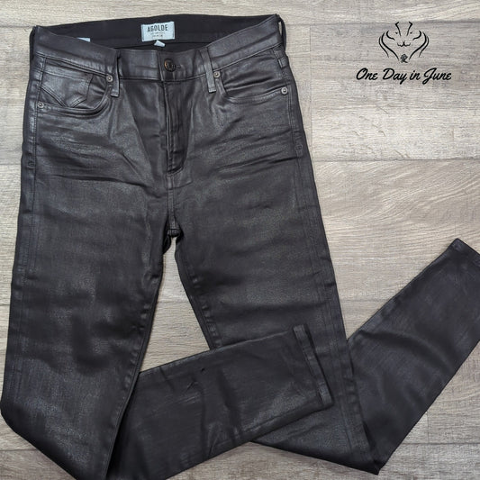 Agolde Premium Coated Skinny Jeans Black Leather Look Size 29 (8)
