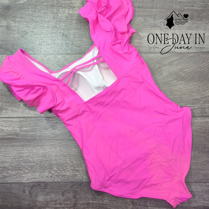 Aleumdr Ruffle Shoulder One Piece Swimsuit Size M