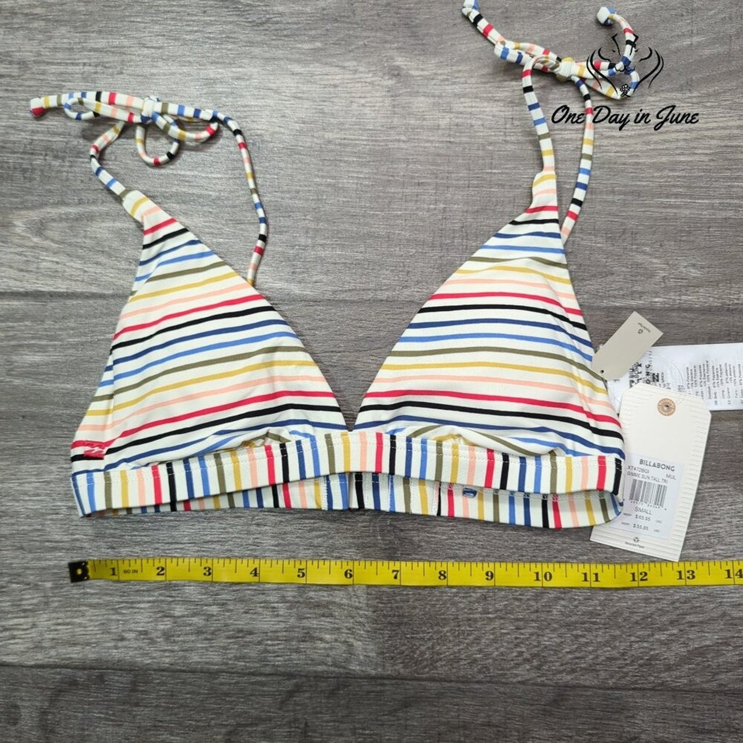 Billabong Gimme Sun Tall Triangle Bikini Top Rainbow Stripe NWT $55.95 Size S
