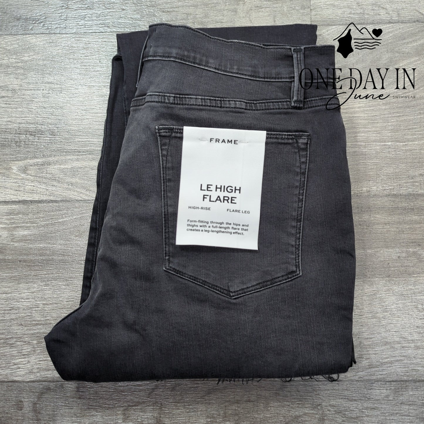 Frame Le High Flare Jeans Black Gray High Rise Raw Hem NWT Size 16 (34)
