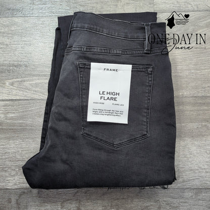Frame Le High Flare Jeans Black Gray High Rise Raw Hem NWT Size 16 (34)
