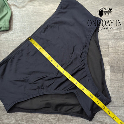Aqua Eve Bandeau Tankini Swimsuit Green Black Tummy Control NWT Size L