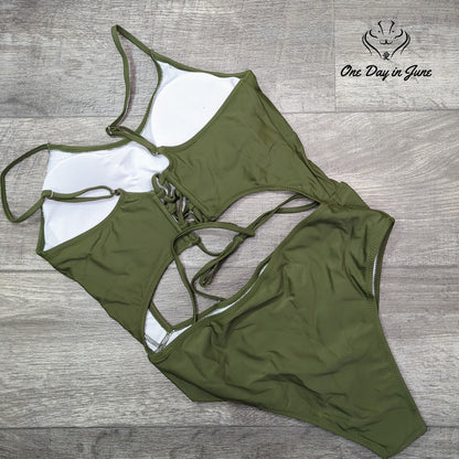 Leisup Cut Out Lace Up Back One Piece Swimsuit Size XL