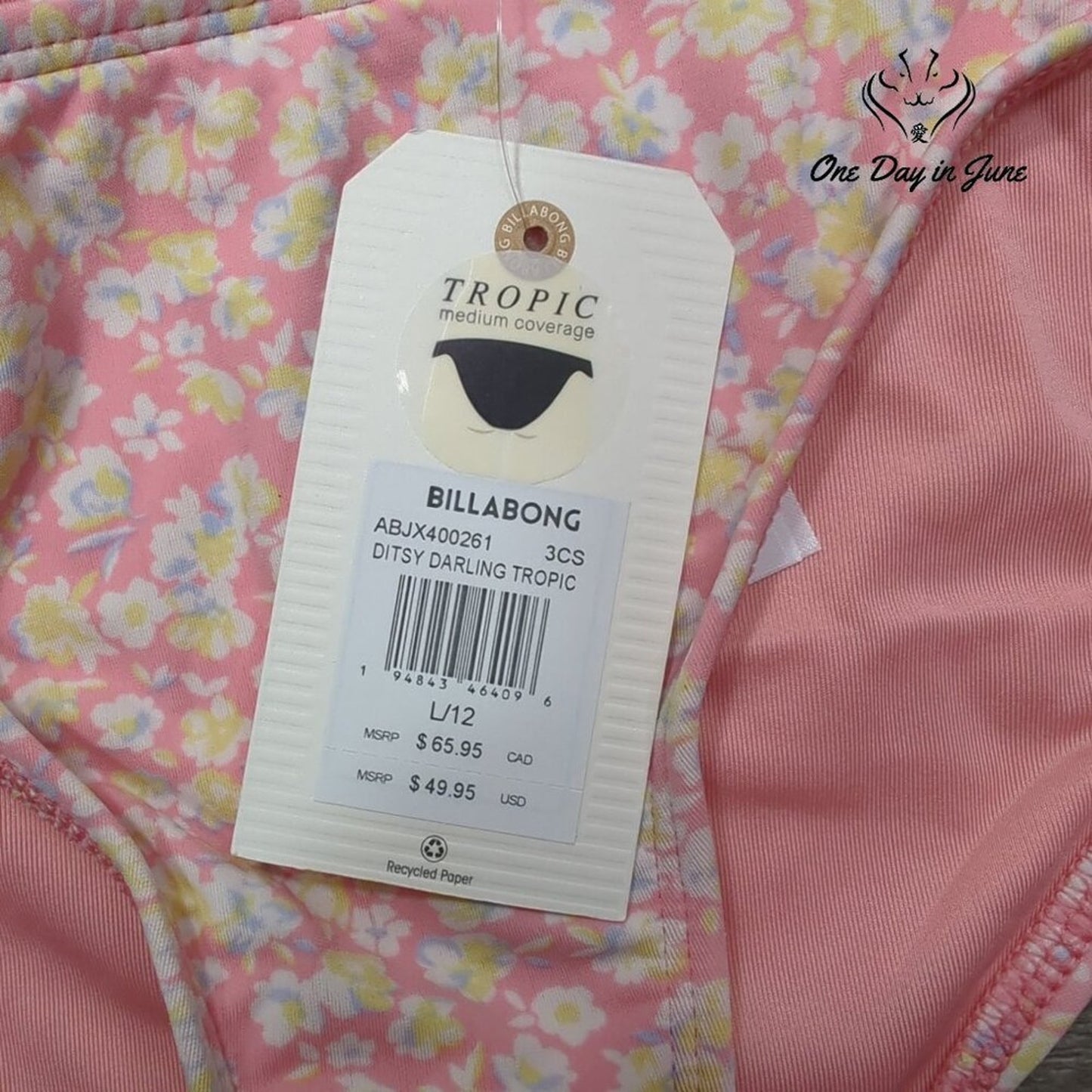 Billabong Ditsy Darling Tropic Bikini Bottom Womens Pink Floral NWT Size L