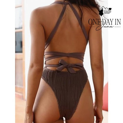 Zaful Deep V Tie Wrap One Piece Swimsuit Size M