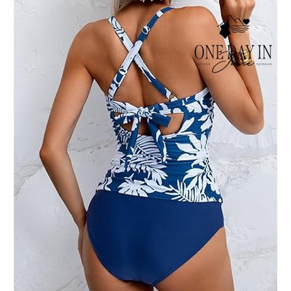 B2Prity Twist Front high Waist Tankini Swimsuit Size L